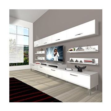 Decoraktiv Ekoflex 360Y Slm Krom Ayaklı Parlak Beyaz Tv Sehpa Ünitesi