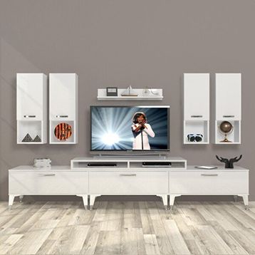 Decoraktiv Ekoflex 8DA Slm Silver Parlak Beyaz Tv Sehpa Ünitesi