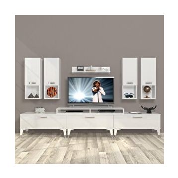 Decoraktiv Ekoflex 8DA Slm Silver Parlak Beyaz Tv Sehpa Ünitesi