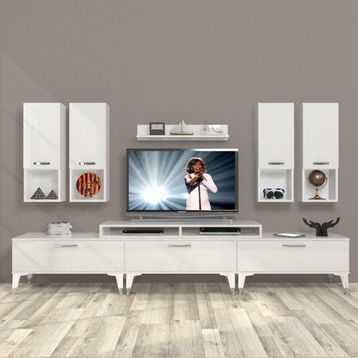 Decoraktiv Ekoflex 8DA Slm Silver Parlak Beyaz Tv Sehpa Ünitesi
