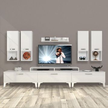 Decoraktiv Ekoflex 8DA Slm Silver Parlak Beyaz Tv Sehpa Ünitesi