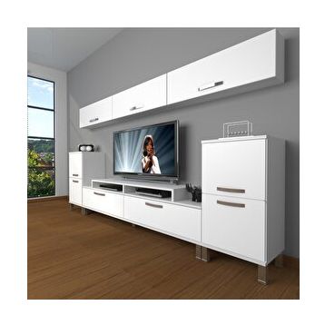 Decoraktiv Ekoflex 9 Slm Krom Ayaklı Parlak Beyaz Tv Sehpa Ünitesi