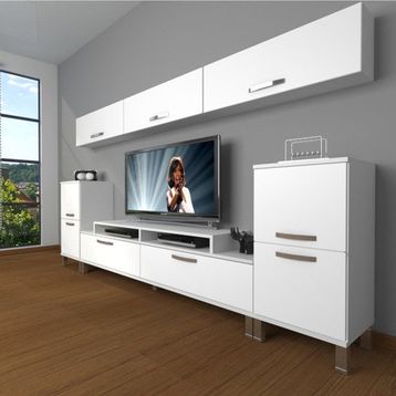 Decoraktiv Ekoflex 9 Slm Krom Ayaklı Parlak Beyaz Tv Sehpa Ünitesi