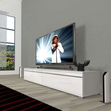 Decoraktiv Parlak Beyaz Eko 140 T Mdf Rustik Tv Ünitesi