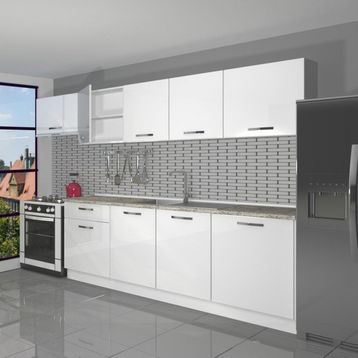 Decoraktiv Smart 280 cm Parlak Beyaz Hazır Mutfak Dolabı