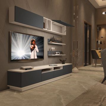Decoraktiv Trendstyle 5220s Beyaz Antrasit Mdf Tv Ünitesi Tv Sehpası