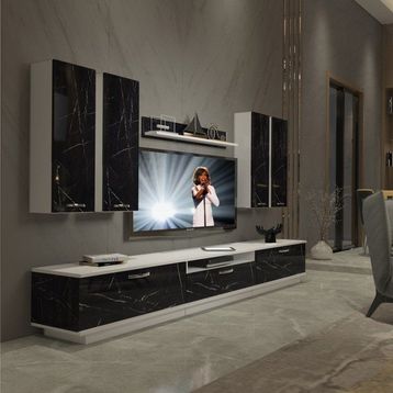 Decoraktiv Trendstyle 8d Beyaz Siyah Mdf Tv Ünitesi Tv Sehpası