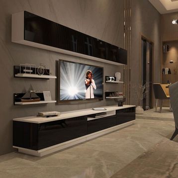 Decoraktiv Trendstyle 8ys Slm Beyaz Siyah Tv Ünitesi