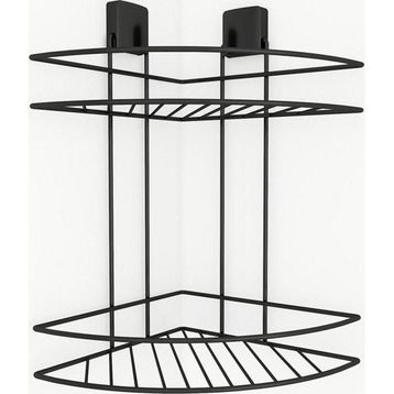Decorev DC-5021 Siyah Dekoratif Yapışkanlı Metal İki Katlı Şampuanlık