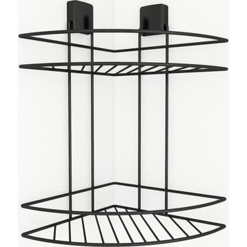 Decorev DC-5021 Siyah Dekoratif Yapışkanlı Metal İki Katlı Şampuanlık