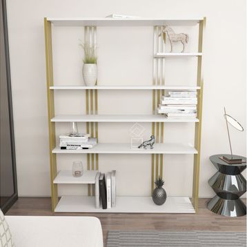 Decorotika Jenny Beyaz Gold Demir Kitaplık