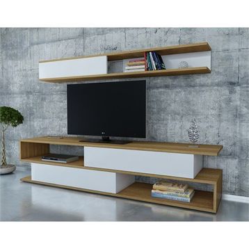 Decorotika Kapisko Beyaz-Teak TV Ünitesi