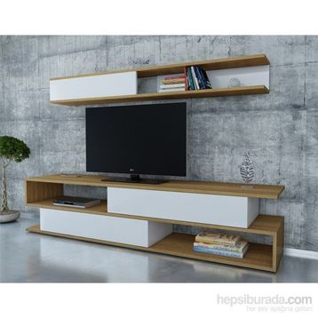 Decorotika Kapisko Beyaz-Teak TV Ünitesi