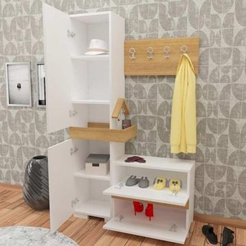 Decorotika Rufi Beyaz Teak Portmanto