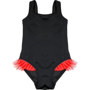 Deep Beach DB200618CM Siyah Kırmızı Fırfır Detaylı Kız Çocuk Mayo