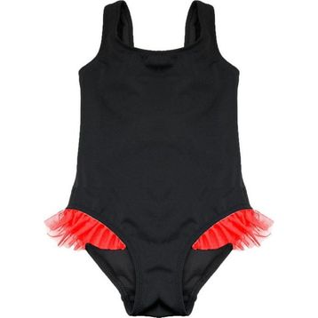 Deep Beach DB200618CM Siyah Kırmızı Fırfır Detaylı Kız Çocuk Mayo