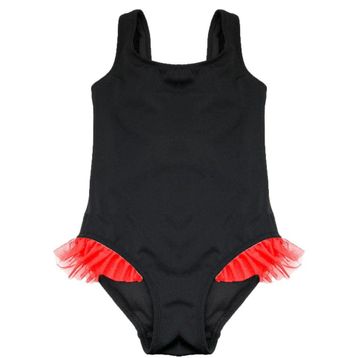 Deep Beach DB200618CM Siyah Kırmızı Fırfır Detaylı Kız Çocuk Mayo