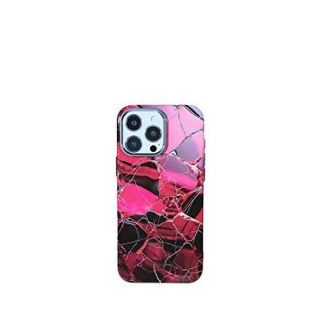 Deercase iPhone 15 Pro Max Kırmızı Mermer Premium Desenli Kamera Korumalı Darbe Emici Magsafe Uyumlu Telefon Kılıfı