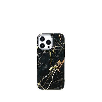 Deercase iPhone 15 Pro Max Siyah Premium Altın Sarısı Mermer Kamera Korumalı Darbe Emici Magsafe Uyumlu Telefon Kılıfı