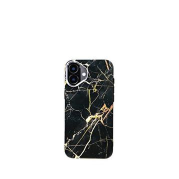 Deercase iPhone 16 Plus Siyah Premium Altın Sarısı Mermer Kamera Korumalı Darbe Emici Magsafe Uyumlu Telefon Kılıfı