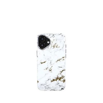 Deercase iPhone 16 Premium Beyaz Mermer Altın Sarısı Desenli Kamera Korumalı Darbe Emici Magsafe Uyumlu Telefon Kılıfı