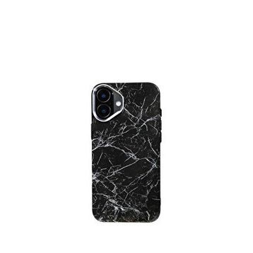 Deercase iPhone 16 Siyah Magsafe Mermer Desenli Uyumlu Telefon Kılıfı