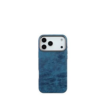 Deercase iPhone 17 Pro Mavi Premium Vintage Dokulu Darbe Emici Lüks Kamera Korumalı Magsafe Uyumlu Sarı Telefon Kılıfı