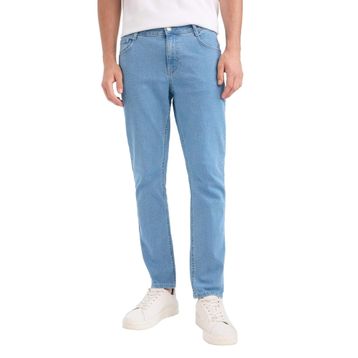 DeFacto B4539AX23AU NM40 Mavi Pedro Slim Fit Dar Kalıp Normal Bel Dar Paça Erkek Jean Pantolon