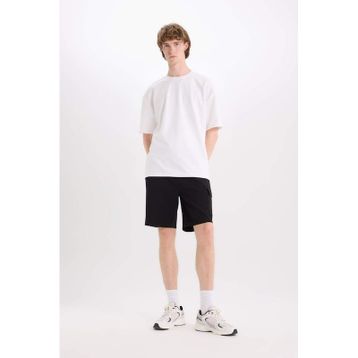 DeFacto B8796AX25SM Siyah-BK81 Erkek Regular Fit Dokulu Düz Paça Kargo Cepli Basic Düz Şort