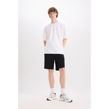 DeFacto B8796AX25SM Siyah-BK81 Erkek Regular Fit Dokulu Düz Paça Kargo Cepli Basic Düz Şort