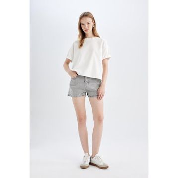 DeFacto C0689AX24HS Gri-NM55 Kadın Mom Fit Yüksek Bel Jean Şort