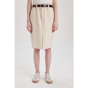 DeFacto C2588AX24SP BG286 Kalem Normal Bel Yırtmaçlı Gabardin Midi Etek