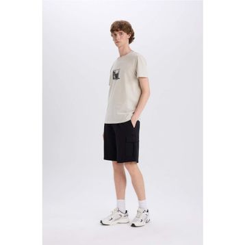 DeFacto D9494AX25SM Siyah-BK81 Erkek Regular Fit Beli Bağcıklı Kargo Cepli Şort