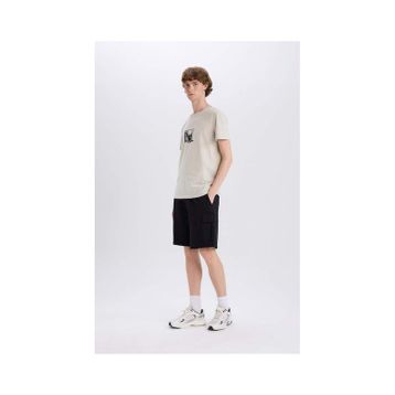 DeFacto D9494AX25SM Siyah-BK81 Erkek Regular Fit Beli Bağcıklı Kargo Cepli Şort