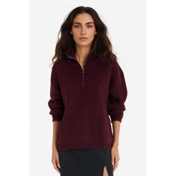 Defacto F3897AX25WN BR226 Bordo Relax Fit Yarım Fermuarlı Triko Kadın Kazak