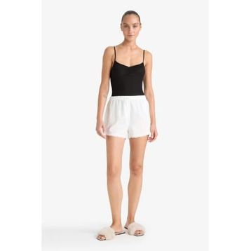 DeFacto F8934AX25HS Beyaz-WT48 Kadın Regular Fit Beli Lastikli Şort Pijama Altı