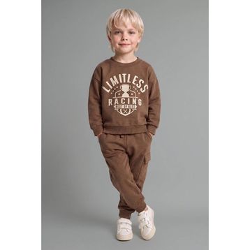 DeFacto G5132A525WN Kahve-BN589 Baskılı Sweatshirt Eşofman Altı Erkek Bebek 2'li Takım