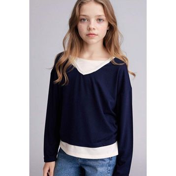 DeFacto G8465A826SP Lacivert-NV251 Kız Çocuk Penye T-shirt