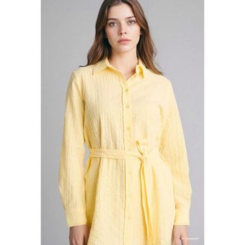 DeFacto G8505AX26SP YL273 Sarı Regular Fit Gofre Dokulu Tunik