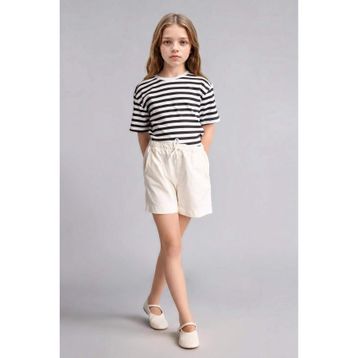 DeFacto I0060A826HS %100 Pamuk Regular Fit Elastik Bel Gabardin Ekru Kız Çocuk Şort