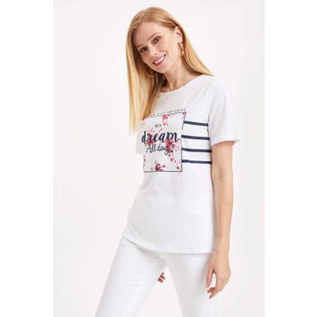 Defacto K0027AZ18AUWT34 Çiçek Baskılı Kadın Kadın T-Shirt
