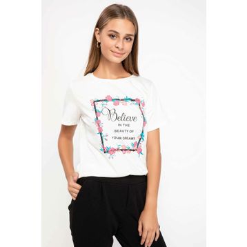 Defacto K0027AZ18AUWT34 Çiçek Baskılı Kadın Kadın T-Shirt