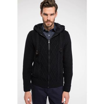 Defacto K8502AZ.18CW.BK46 Siyah Kapüşonlu Fermuarlı Kadın Hırka