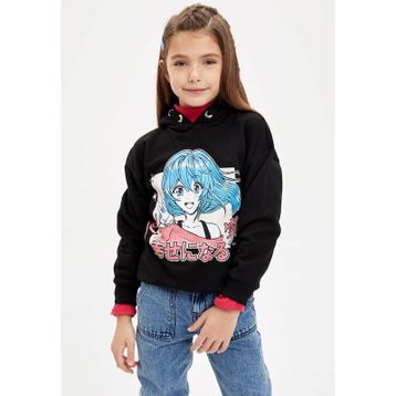 DeFacto L1770A619AUYL377 Relax Fit Kapüşonlu Yazı Baskılı Kız Çocuk Sweatshirt