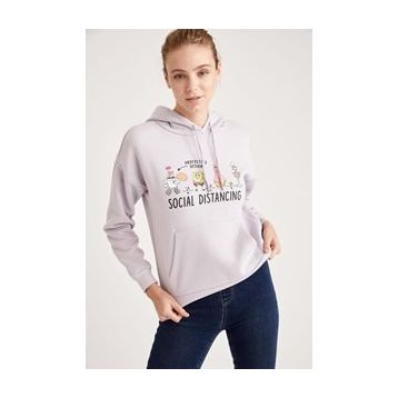 DeFacto L1770A619AUYL377 Relax Fit Kapüşonlu Yazı Baskılı Kız Çocuk Sweatshirt