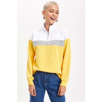 DeFacto L3355AZ19SPYL276 Fermuarlı Dik Yaka Kadın Sweatshirt