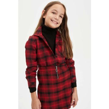 DeFacto M3189A619AURD70 Kareli Uzun Kollu Regular Fit Kız Çocuk Gömlek