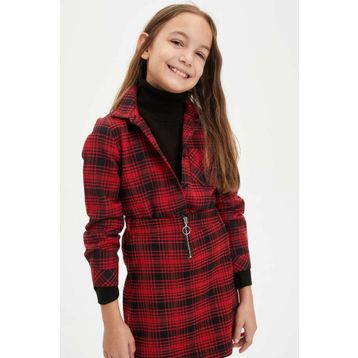 DeFacto M3189A619AURD70 Kareli Uzun Kollu Regular Fit Kız Çocuk Gömlek