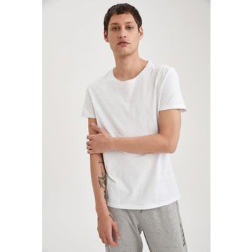 DeFacto M4789AZ21SP Whıte Basic Slim Fit Bisiklet Yaka Pamuklu Erkek T-shirt
