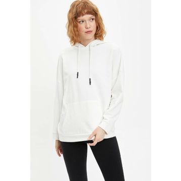 DeFacto M9572AZ20SPWT34 Beyaz Relax Fit Kapüşonlu Basic Kadın Sweatshirt